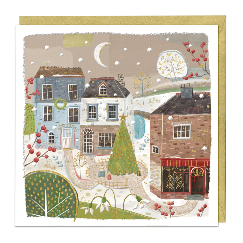 Christmas Card - Z131 - Winter Village Christmas Card - Cheers, Eat Drink & Be Merry Christmas Card - Whistlefish