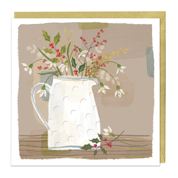 Christmas Card - Z133 - Festive Florals Jug Christmas Card - Jug & Berries Christmas Card - Whistlefish