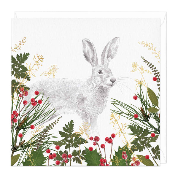 Christmas Card - Z137 - Hare Amongst the Leaves Christmas Card - Hare & Berries Christmas Card - Whistlefish