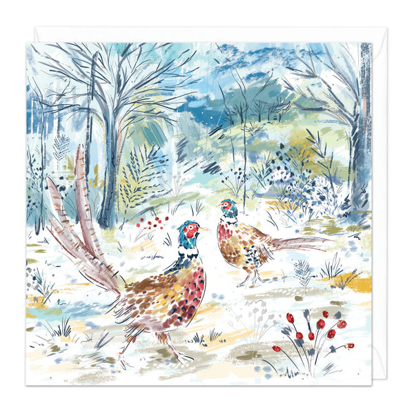 Christmas Card - Z142 - Woodland Pheasants Christmas Card - Woodland Scene - Pheasants Christmas Card - Whistlefish