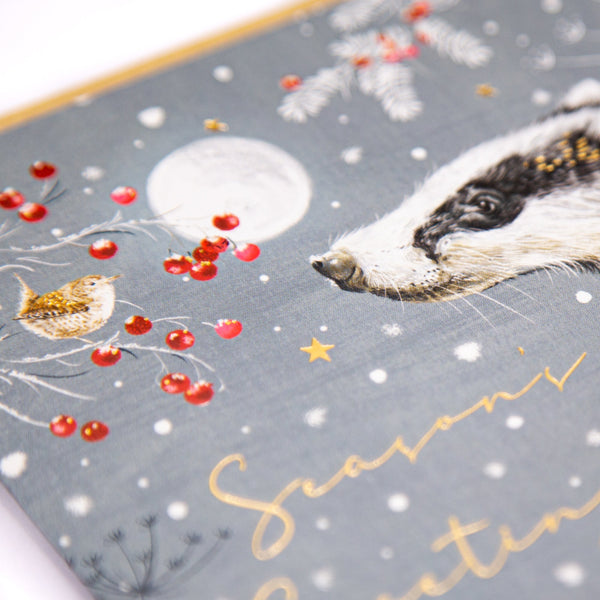 Christmas Card - Z163 - Festive Friends, Badger Christmas Card - Festive Friends, Badger Christmas Card - Whistlefish