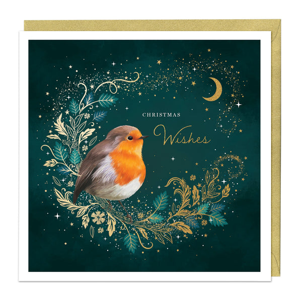 Christmas Card - Z171 - Midnight Robin Christmas Card - Seasons Wishes Christmas Card - Whistlefish