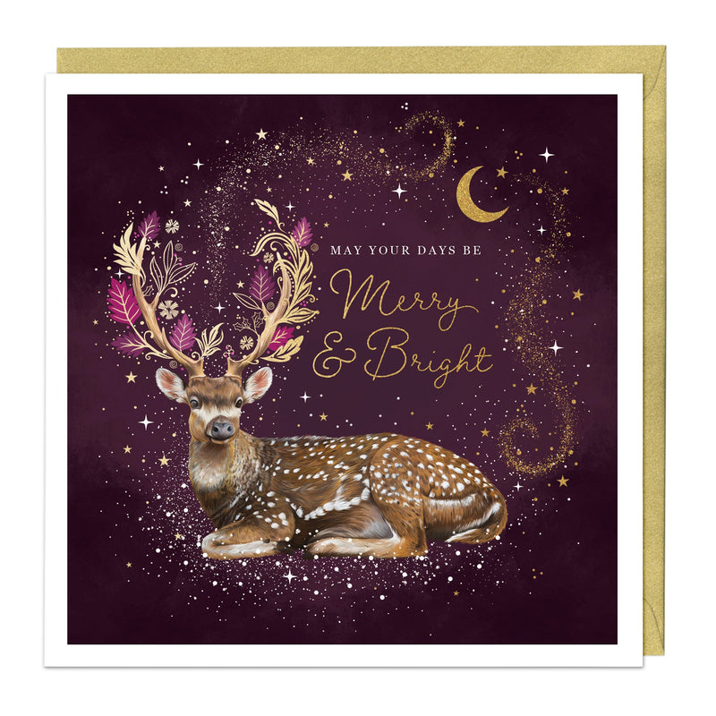 Christmas Card - Z173 - Midnight Stag Christmas Card - Merry & Bright Christmas Card - Whistlefish