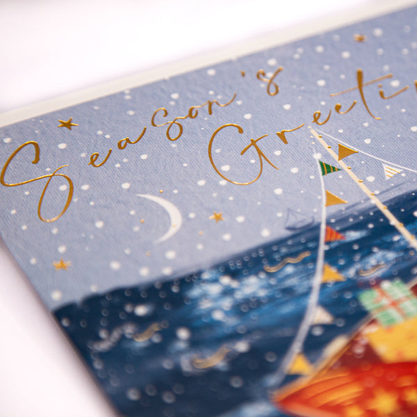 Christmas Card - Z185 - Festive Boat Christmas Card - Red Boat Christmas Card - Whistlefish