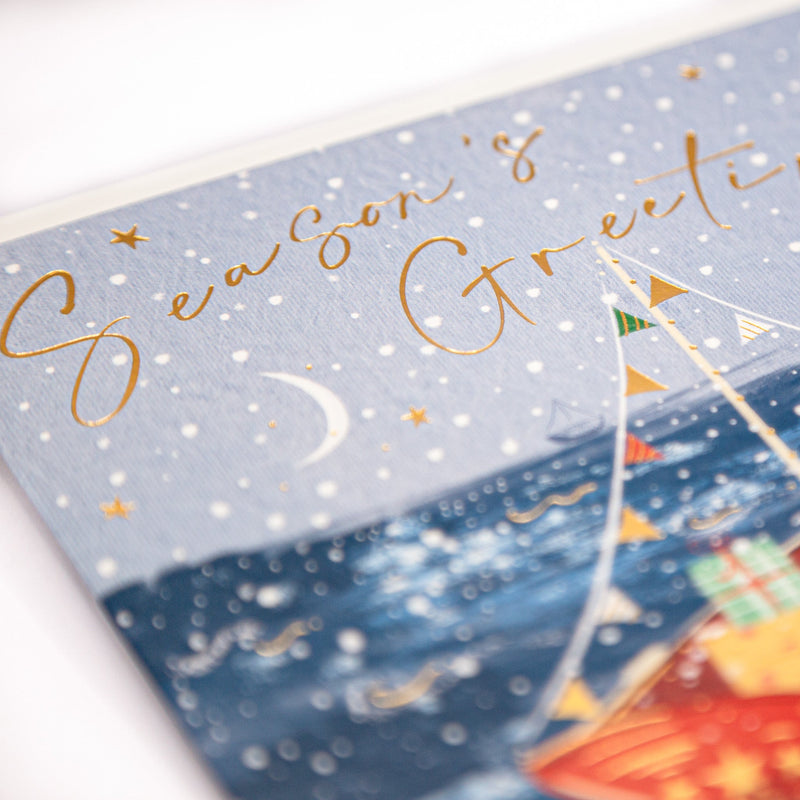 Christmas Card - Z185 - Festive Boat Christmas Card - Red Boat Christmas Card - Whistlefish