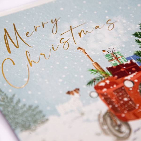 Christmas Card - Z186 - Red Tractor & Tree Christmas Card - Red Tractor Christmas Card - Whistlefish