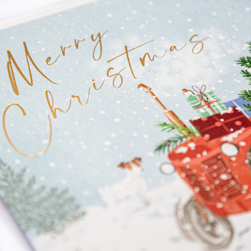 Christmas Card - Z186 - Red Tractor & Tree Christmas Card - Red Tractor Christmas Card - Whistlefish