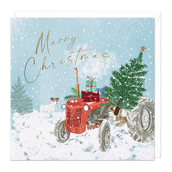 Christmas Card - Z186 - Red Tractor & Tree Christmas Card - Red Tractor Christmas Card - Whistlefish