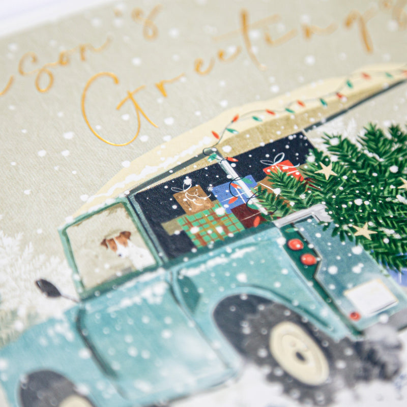 Christmas Card - Z189 - Landrover, Seasons Greeting Christmas Card - Landrover, Seasons Greeting Christmas Card - Whistlefish