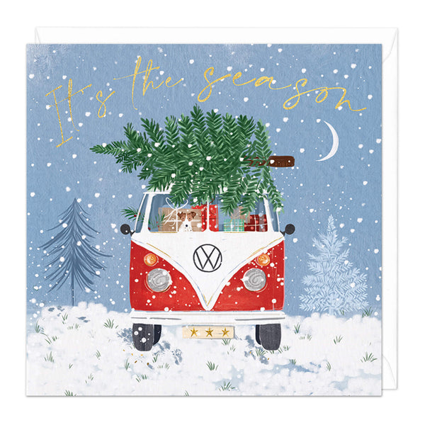 Christmas Card - Z190 - Red Camper & Tree Christmas Card - Red Camper Christmas Card - Whistlefish