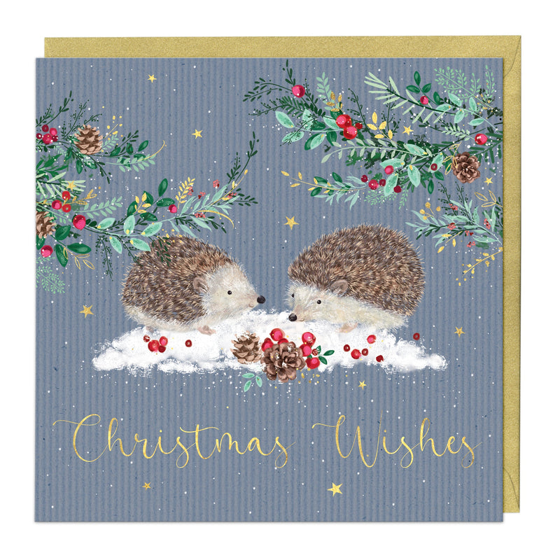 Christmas Card - Z202 - Hedgehog Wishes Christmas Card - Christmas Wishes Pinstripe Card - Whistlefish