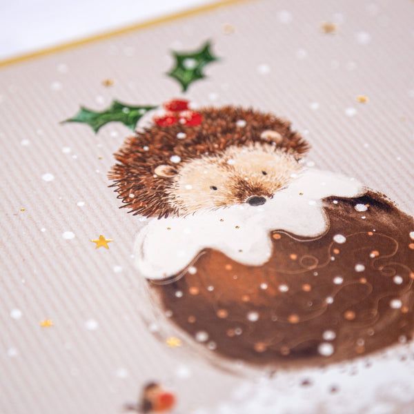 Christmas Card - Z204 - Hedgehog & Pud Christmas Card - Hedgehog & Pud Christmas Pinstripe Card - Whistlefish