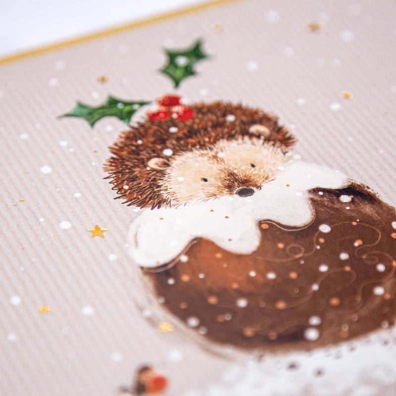 Christmas Card - Z204 - Hedgehog & Pud Christmas Card - Hedgehog & Pud Christmas Pinstripe Card - Whistlefish