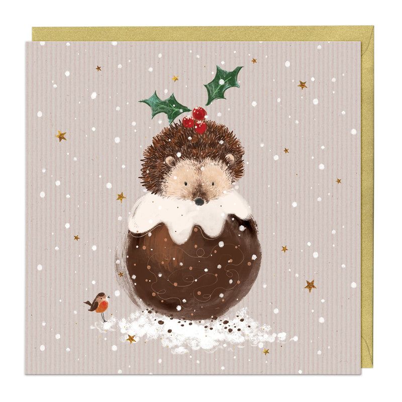 Christmas Card - Z204 - Hedgehog & Pud Christmas Card - Hedgehog & Pud Christmas Pinstripe Card - Whistlefish