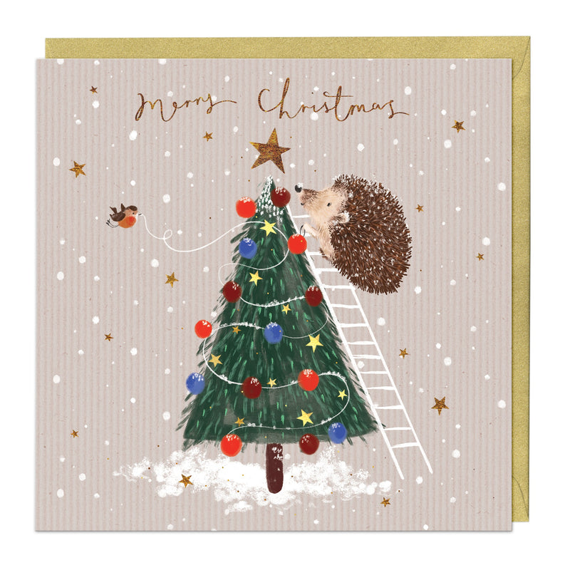 Christmas Card - Z205 - Hedgehog & Tree Christmas Card - Hedgehog & Tree Christmas Pinstripe Card - Whistlefish