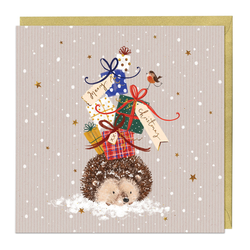 Christmas Card - Z206 - Hedgehog Presents Christmas Card - Hedgehog Presents Pinstripe Christmas Card - Whistlefish