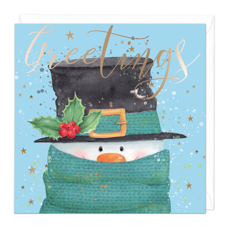 Christmas Card - Z219 - Wrapped Up Snowman Christmas Card - Snowman Christmas Close Up Card - Whistlefish