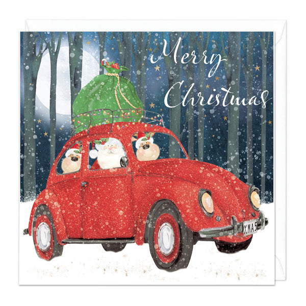 Christmas Card - Z223 - Santa In A Beetle Christmas Card - Santa In A Beetle Christmas Card - Whistlefish