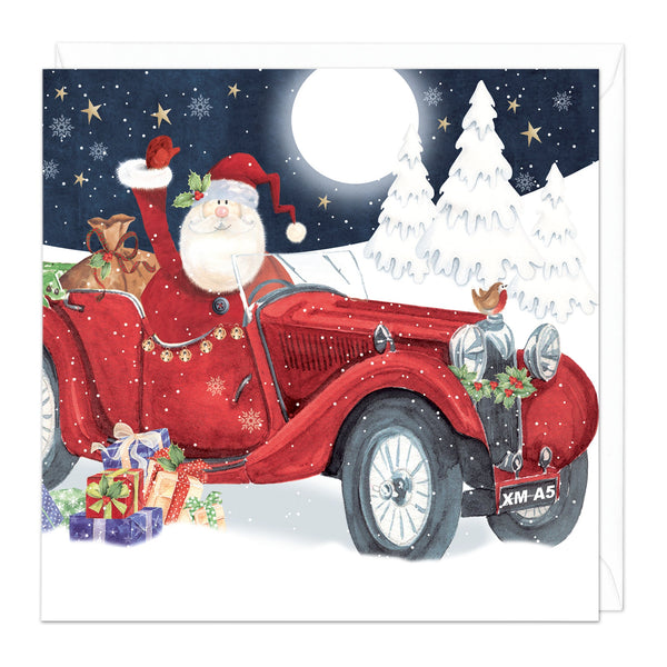 Christmas Card - Z243 - Santa In A Red Car Christmas Card - Santa In A Red Car Christmas Card - Whistlefish