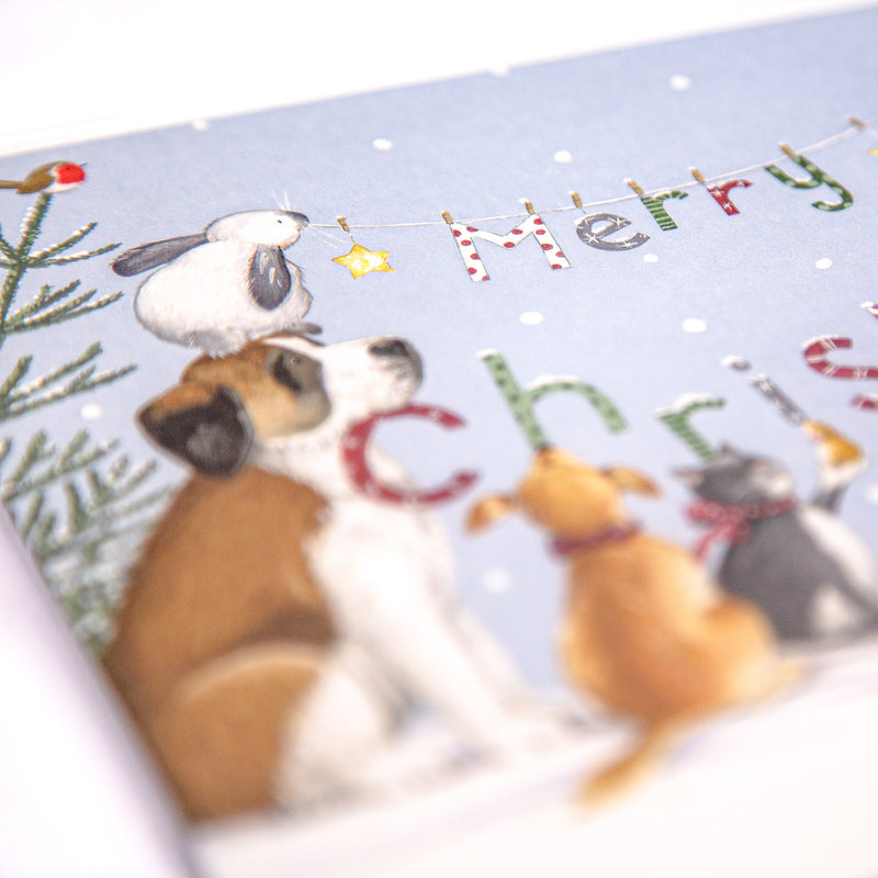 Christmas Card - Z254 - Animal Teamwork Christmas Card - Merry Christmas Card - Whistlefish