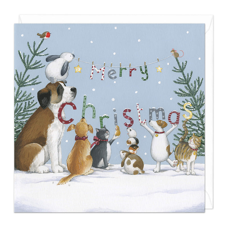 Christmas Card - Z254 - Animal Teamwork Christmas Card - Merry Christmas Card - Whistlefish