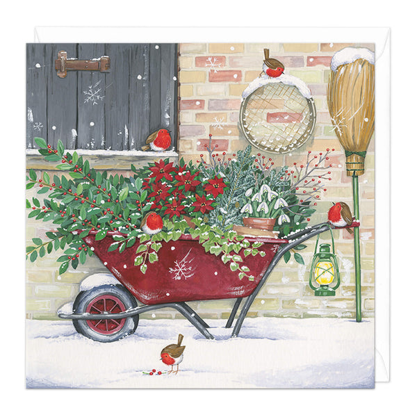 Christmas Card - Z260 - Festive Wheel Barrow Christmas Card - Red Barrow Christmas Card - Whistlefish