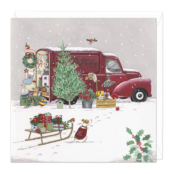 Christmas Card - Z262 - Vintage Delivery Christmas Card - Red Van Christmas Card - Whistlefish