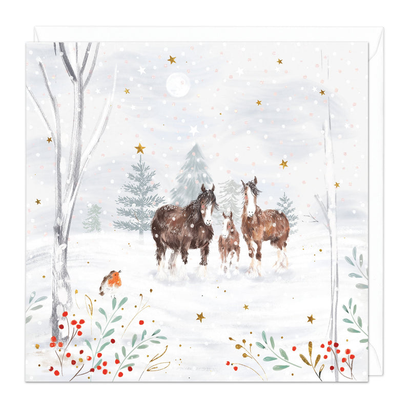 Christmas Card - Z269 - Horse Family Christmas Card - Christmas Horses Card - Whistlefish