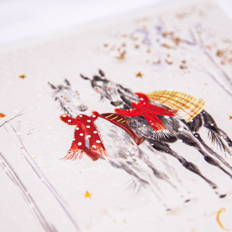 Christmas Card - Z270 - Festive Horses Christmas Card - Christmas Ponies Card - Whistlefish