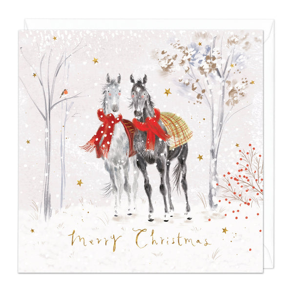 Christmas Card - Z270 - Festive Horses Christmas Card - Christmas Ponies Card - Whistlefish