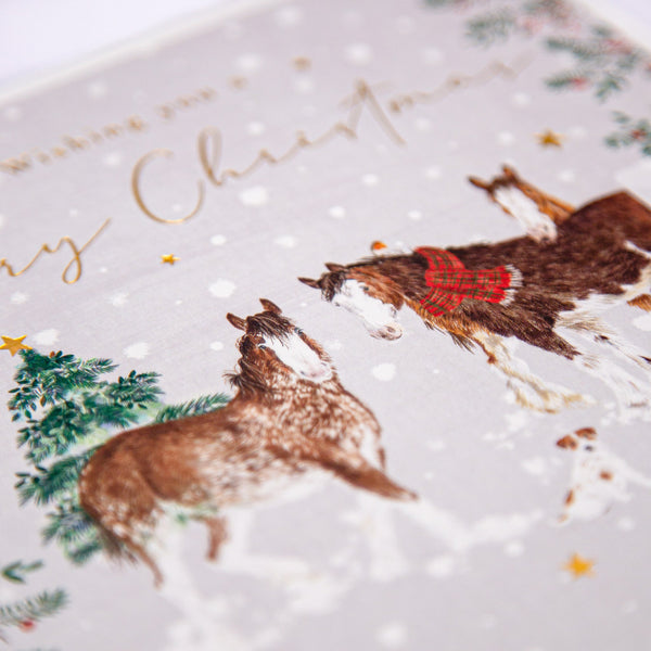 Christmas Card - Z278 - Gathering Of Horses Christmas Card - Merry Christmas Horses Card - Whistlefish