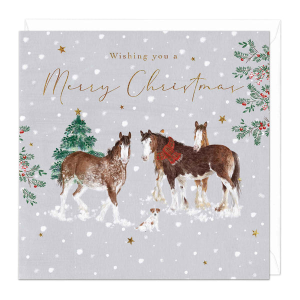 Christmas Card - Z278 - Gathering Of Horses Christmas Card - Merry Christmas Horses Card - Whistlefish