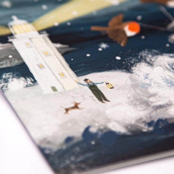 Christmas Card - Z283 - Lighthouse Keeper Christmas Card - Lighthouse Christmas In Cornwall Card - Whistlefish