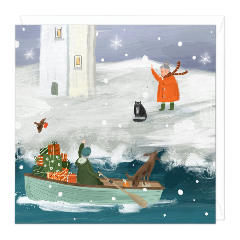 Christmas Card - Z286 - Present Delivery Christmas Card - Ahoy, Christmas In Cornwall Card - Whistlefish