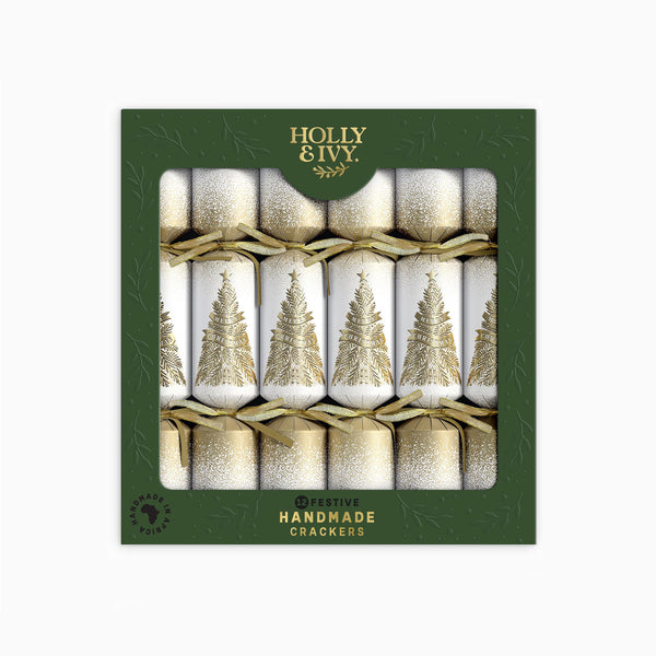 Christmas Crackers-HI25-FES-4 - 12 Gold Trees Christmas Crackers-Holly & Ivy
