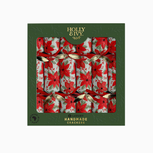Christmas Crackers-HI25-LUX-4 - 6 Poinsettia Christmas Crackers-Holly & Ivy