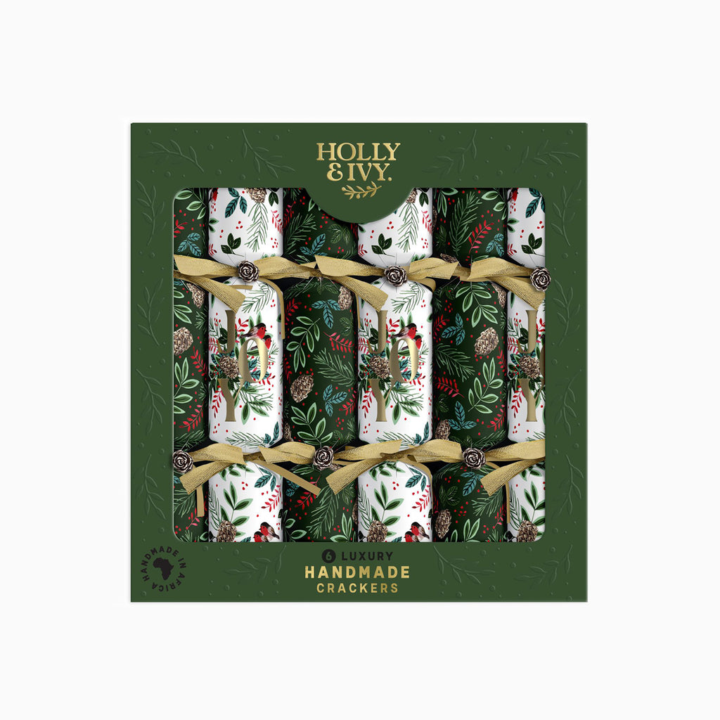 Christmas Crackers-HI25-LUX-5 - 6 Joy And Sprigs Christmas Crackers-Holly & Ivy