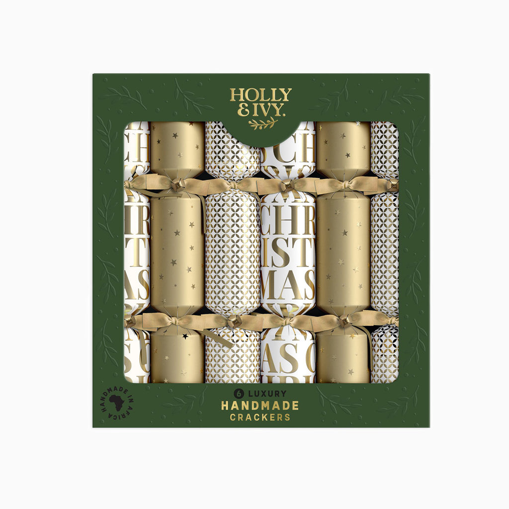 Christmas Crackers-HI25-LUX-6 - 6 Gold Patterns Christmas Crackers-Holly & Ivy