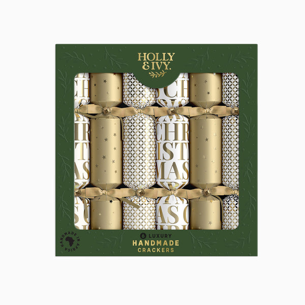 Christmas Crackers-HI25-LUX-6 - 6 Gold Patterns Christmas Crackers-Holly & Ivy