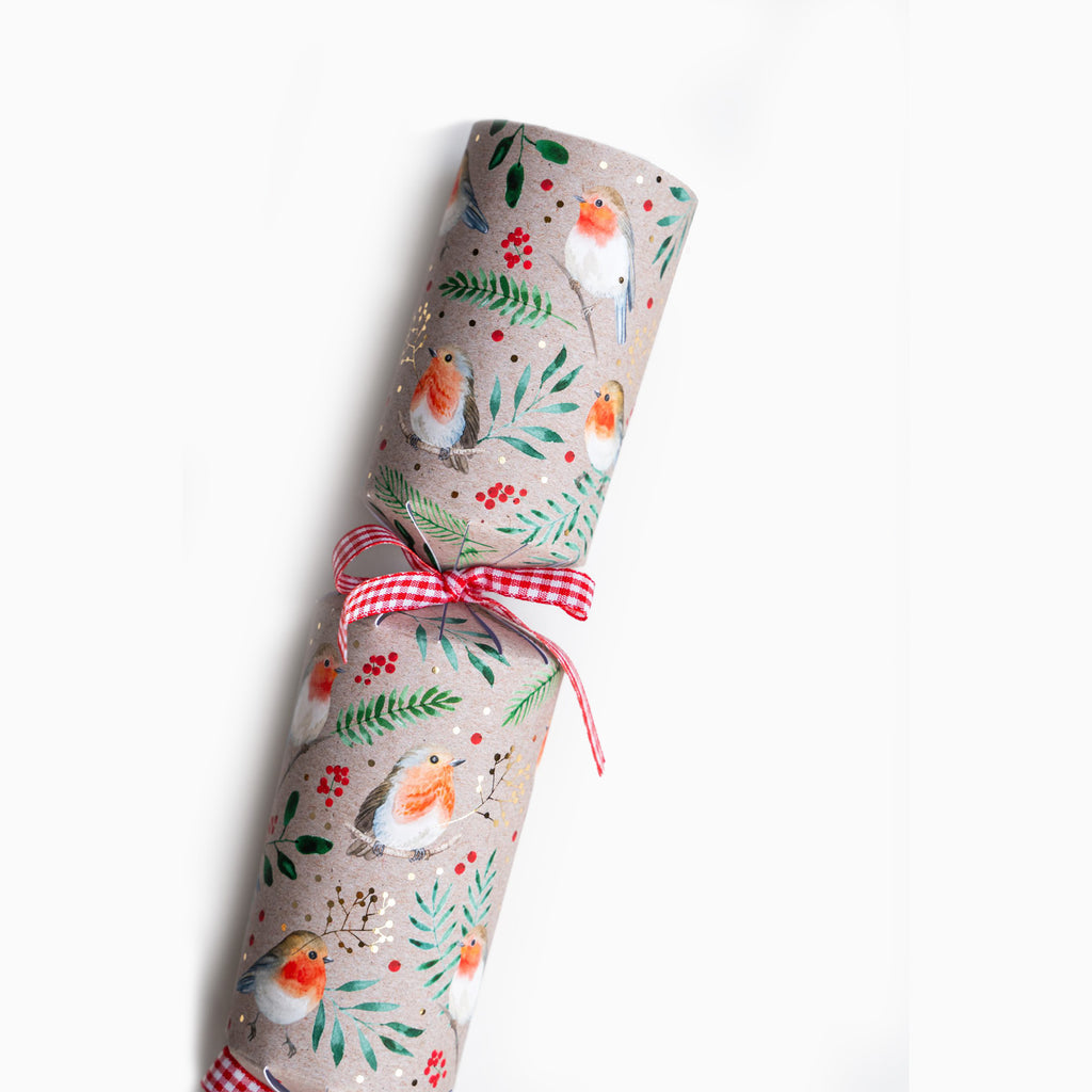Christmas Crackers-HI25-LUX-7 - 6 Kraft Robin Christmas Crackers-Holly & Ivy
