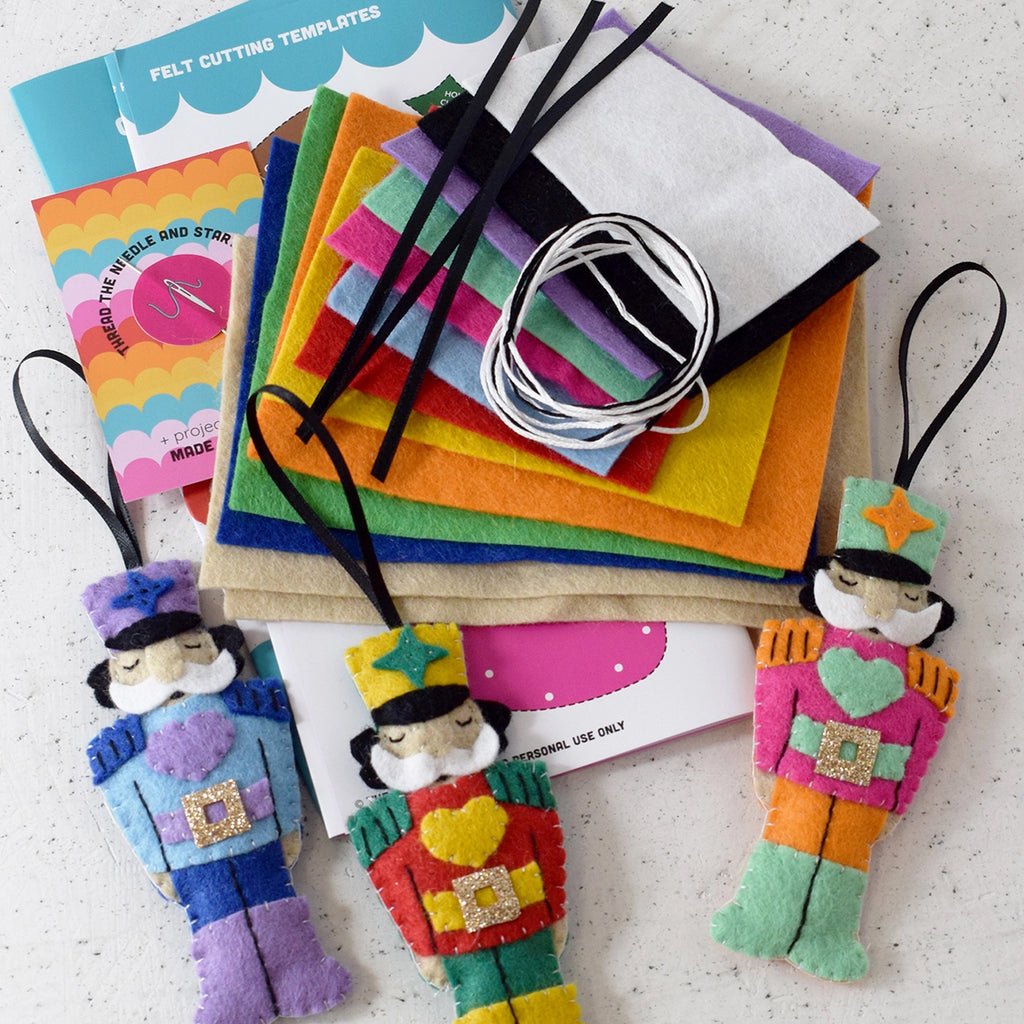 Christmas Decorations-TMA03 - Rainbow Nutcrackers Felt Decoration Kit-The Make Arcade (Faire)
