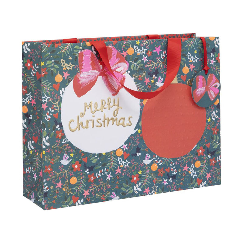 Christmas Gift Bag - GHPX53 - Floral Bauble Large Gift Bag - Dove Forest Large Gift Bag - Whistlefish