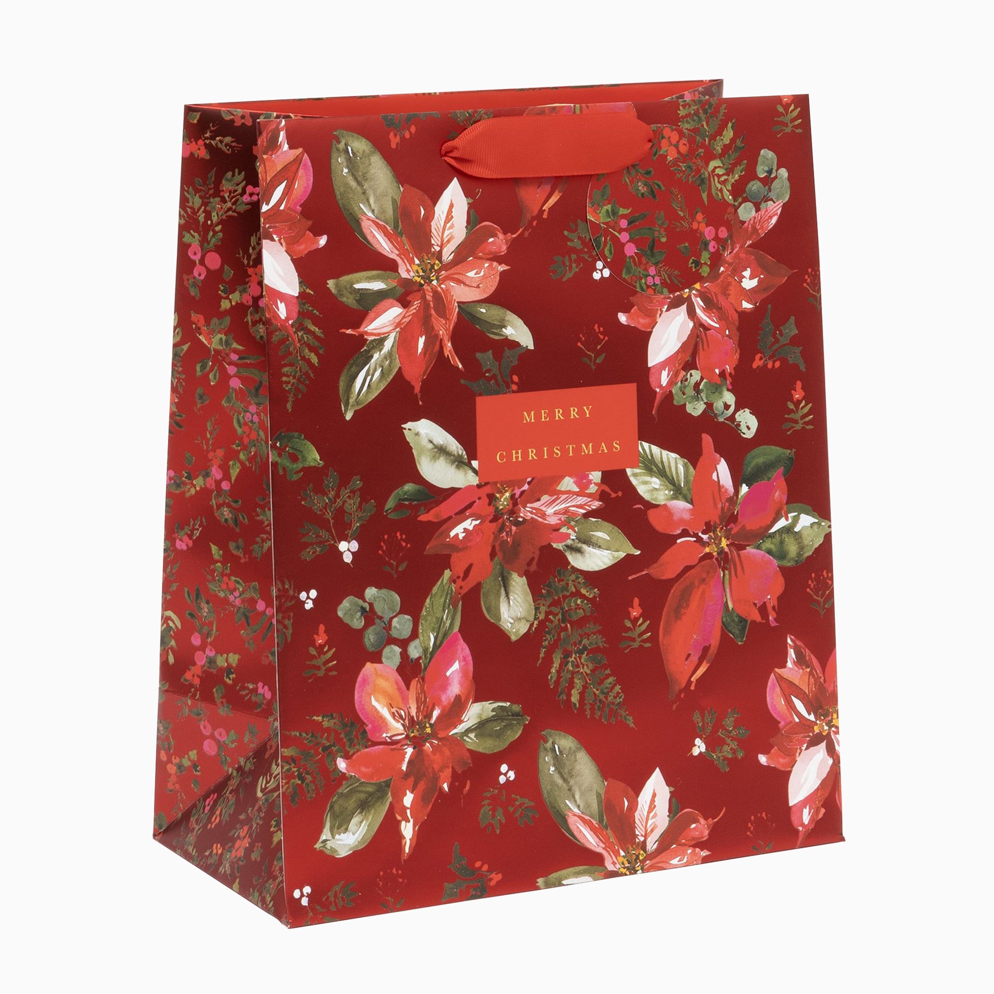 Christmas Gift Bag-GL4252 - Red Poinsettia Large Christmas Gift Bag-Glick