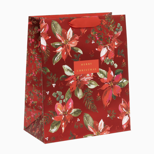 Christmas Gift Bag-GL4252 - Red Poinsettia Large Christmas Gift Bag-Glick