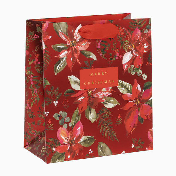 Christmas Gift Bag-GM4252 - Red Poinsettia Medium Christmas Gift Bag-Glick