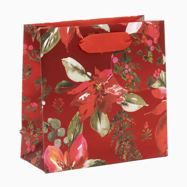 Christmas Gift Bag-GS4252 - Red Poinsettia Small Christmas Gift Bag-Glick