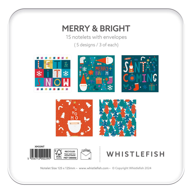 Christmas Notelet Tin - XM33NT - Merry & Bright Notelet Tin - Merry & Bright Notelet Tin - Whistlefish