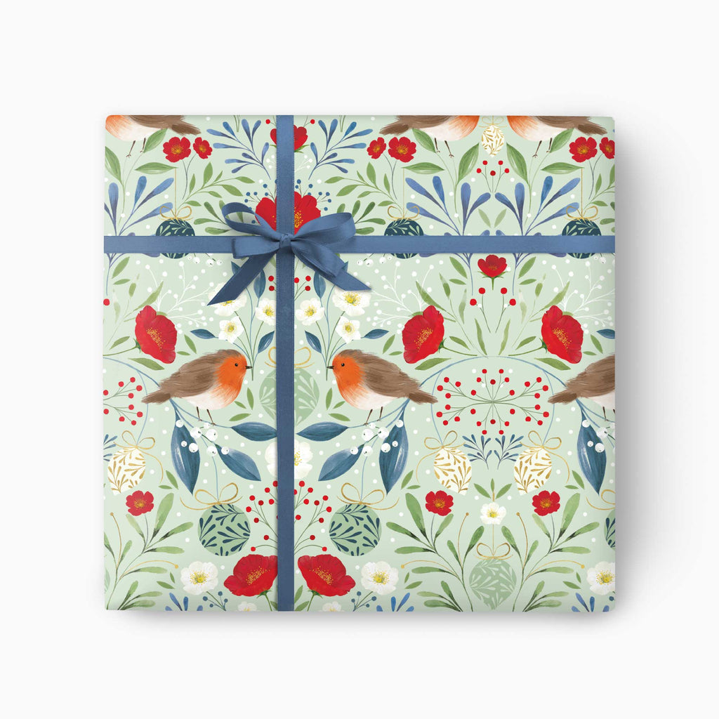 Christmas Wrapping Paper-CWP007 - Berry Rose Robin Christmas Wrapping Paper-Whistlefish