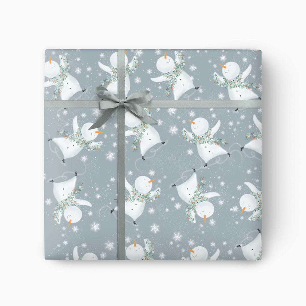 Christmas Wrapping Paper-CWP029 - Snowman Skating Christmas Wrapping Paper-Whistlefish