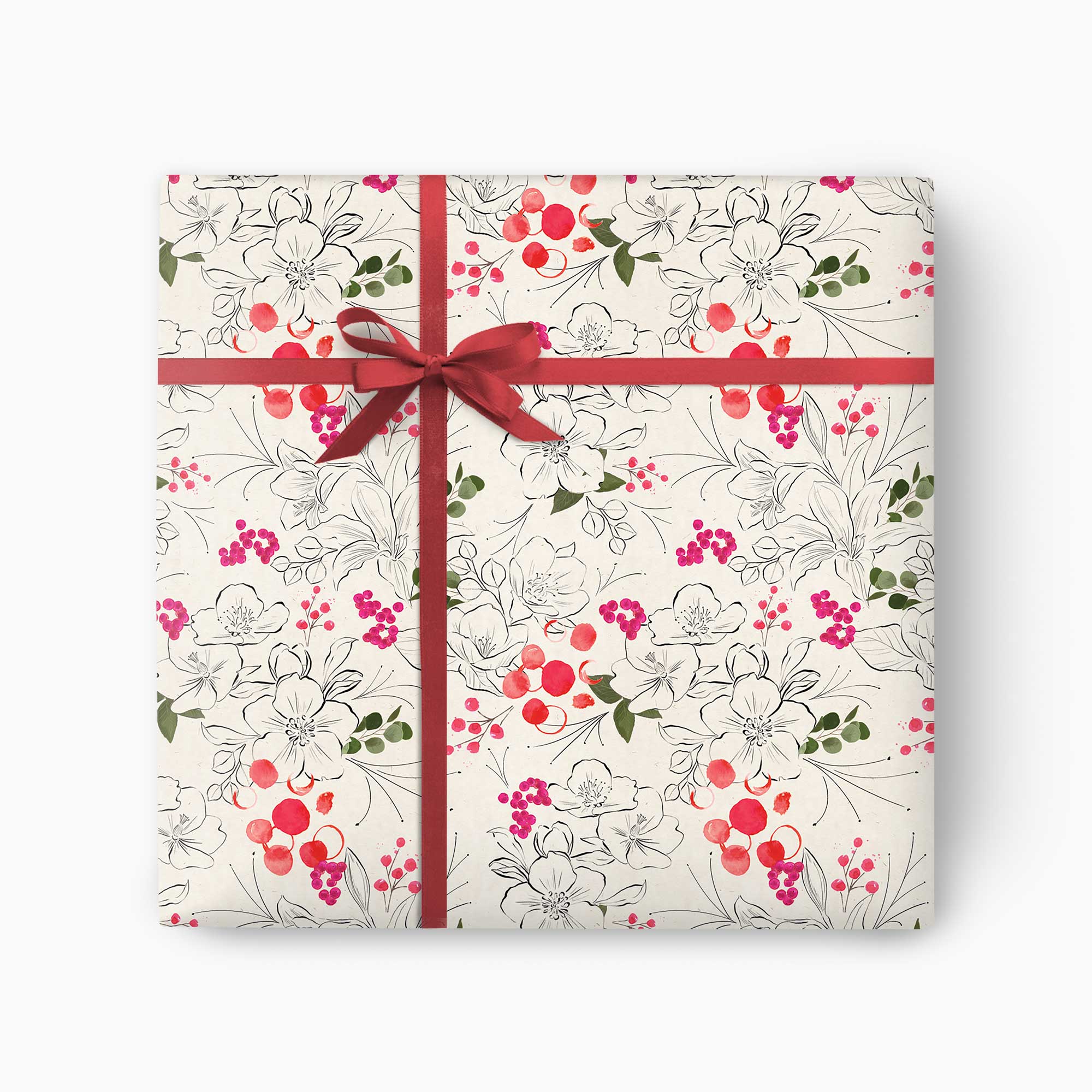 Christmas Wrapping Paper-CWP043 - Snowy Floral Christmas Wrapping Paper-Whistlefish
